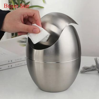 Metal Waste Bin Desktop Garbage Egg shaped