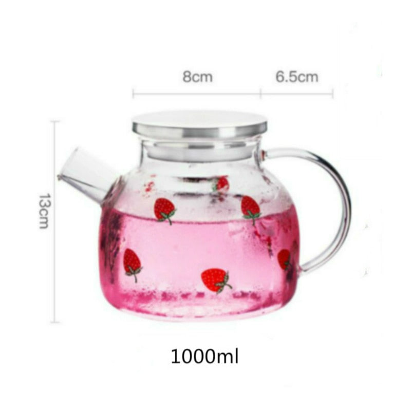 Red rose Enamel Crystal Flower Glass Teapot