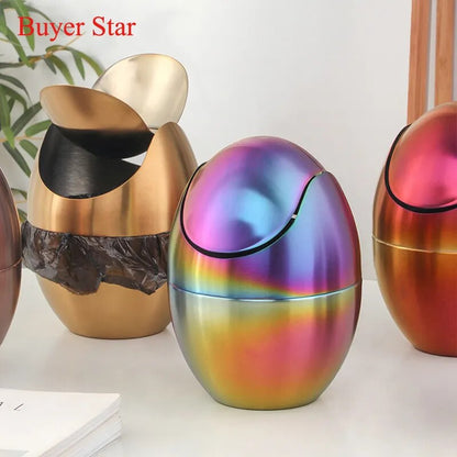 Metal Waste Bin Desktop Garbage Egg shaped