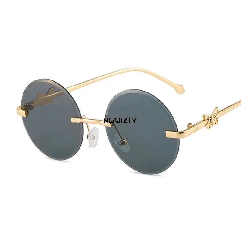 Vintage Retro Rimless Round Women Sunglasses