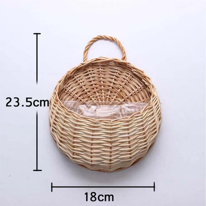 Hand Made Wicker Rattan Flower Planter Wall Hanging