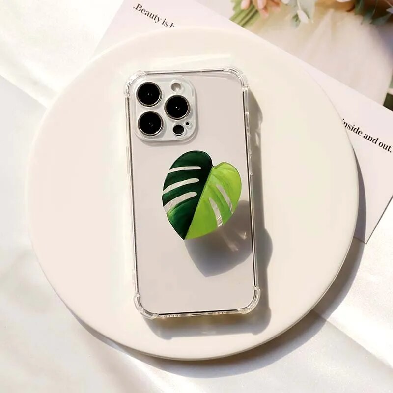 Plant Socket Folding Grip Tok Pretty Leaf Acrylic Phone Holder