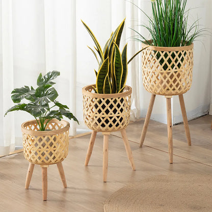 Bamboo Woven Flower Pot with Stand