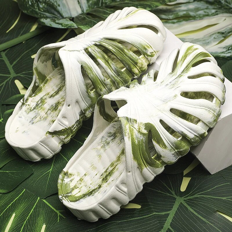 Monstera Plant Slides for Men Summer Women Outdoor Slippers