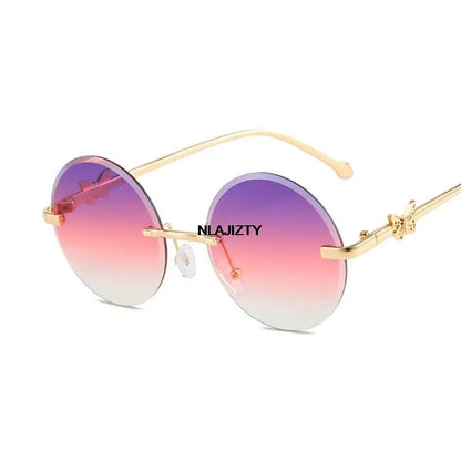 Vintage Retro Rimless Round Women Sunglasses