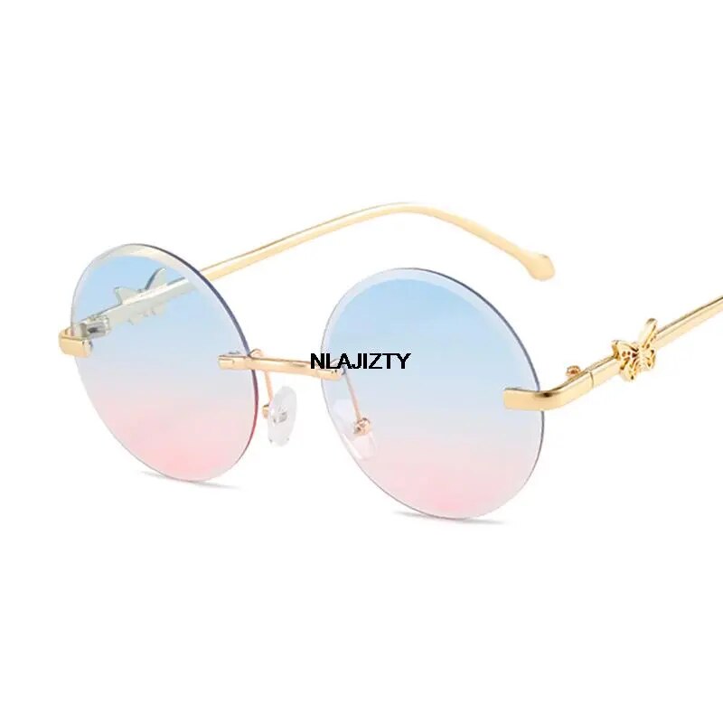 Vintage Retro Rimless Round Women Sunglasses