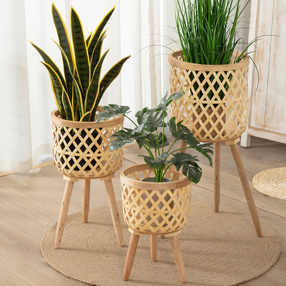 Bamboo Woven Flower Pot with Stand