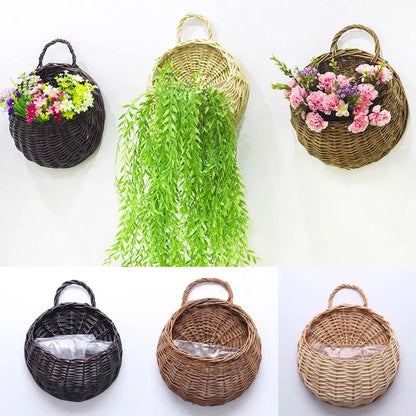 Hand Made Wicker Rattan Flower Planter Wall Hanging