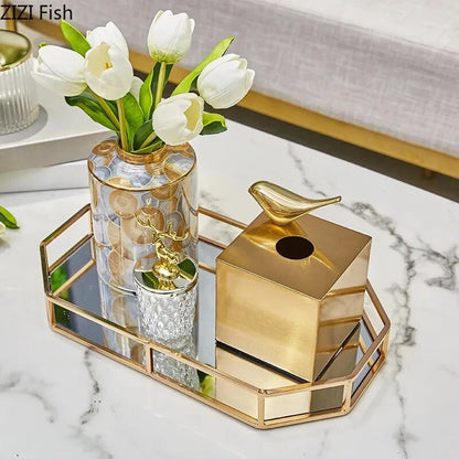 Tissue Box Golden Creative Geometric Square