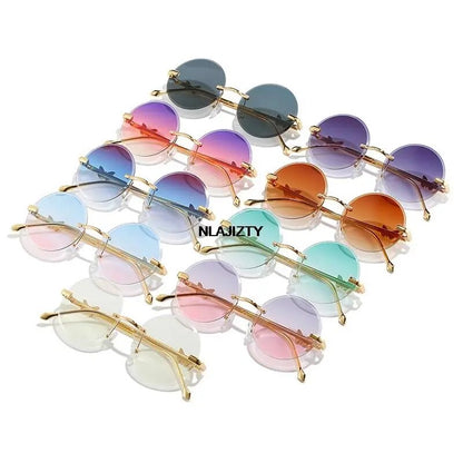 Vintage Retro Rimless Round Women Sunglasses