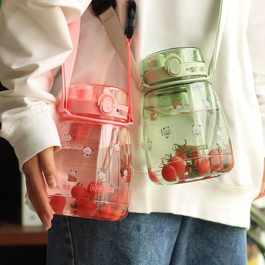 Portable Strap Straw Water Cup  Cute Waterbottle